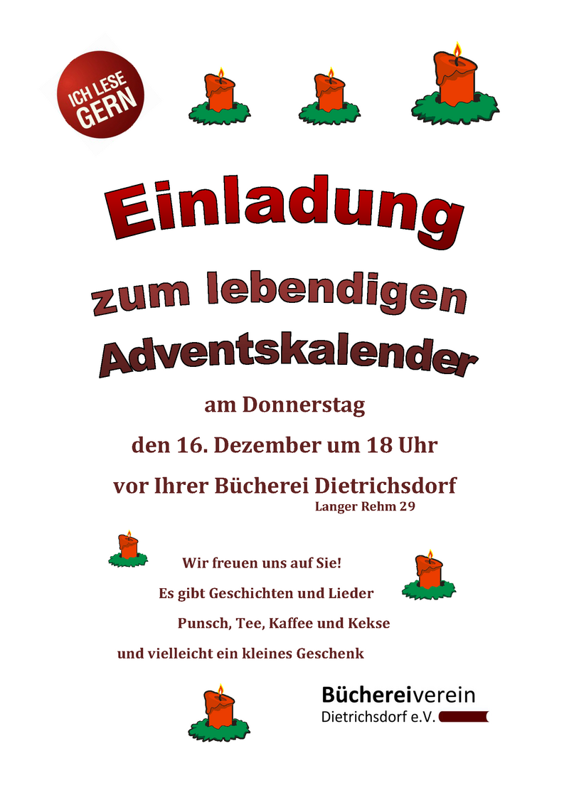 Aushang: Lebendiger Advent in der Stadtteilbücherei Dietrichsdorf
